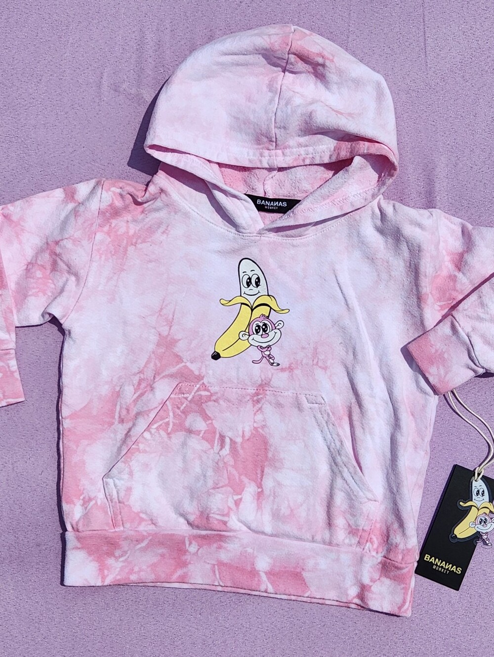NWT Bananas Monkey 2T Pink Tie Dye Cotton Graphic Hoodie